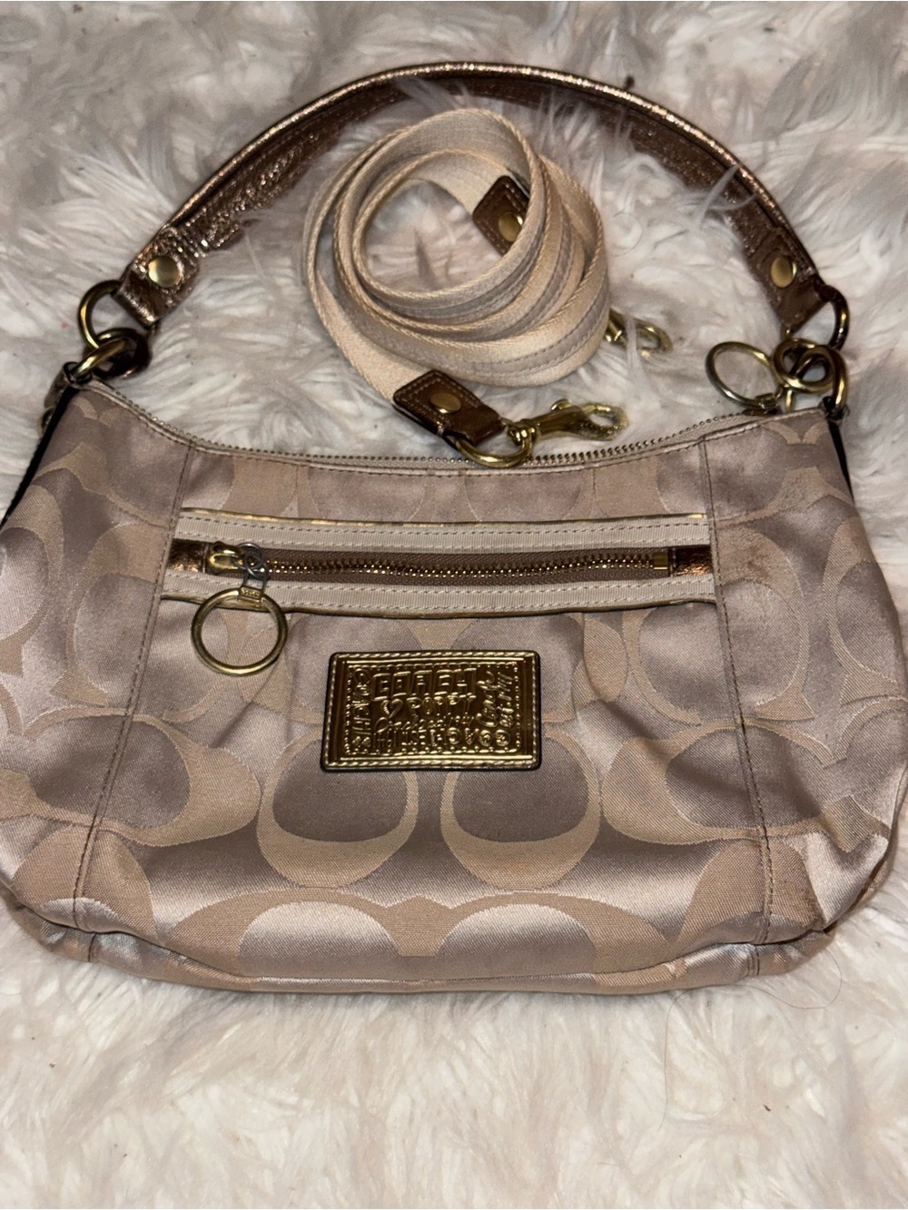 COACH POPPY SIGNATURE SATEEN CONVERTIBLE HOBO CROSSBODY BAG